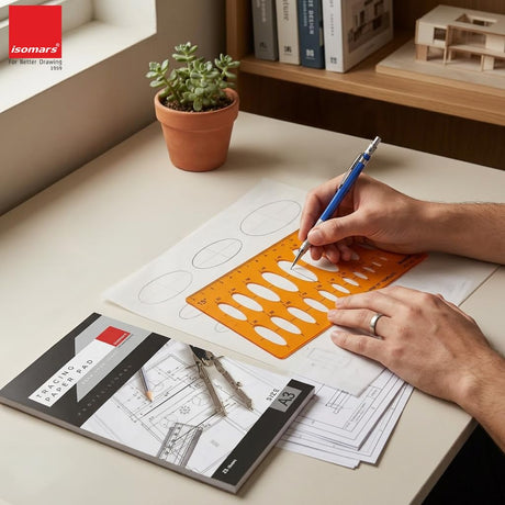 Isomars 15° Ellipse Drawing Flexible Template | Transparent Ellipse Drafting Stencil with Multiple Ellipse Sizes & Metric Scale for Technical Drawing, Architecture, Engineering, Design & Isometric Drawing - Isomars