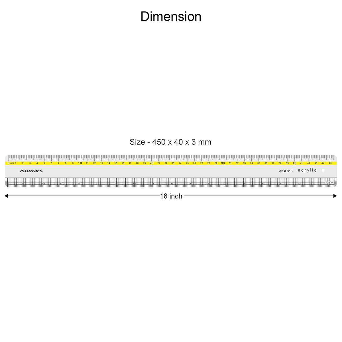 Isomars 18 Inch Acrylic Ruler | Clear Grid Measuring Scale - Isomars