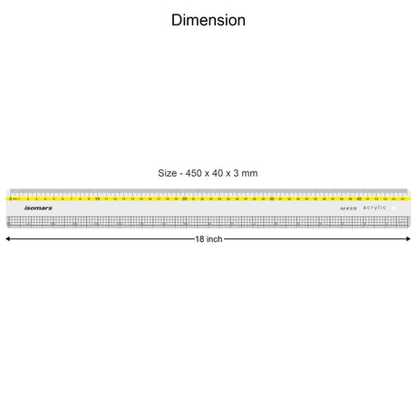 Isomars 18 Inch Acrylic Ruler | Clear Grid Measuring Scale - Isomars