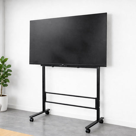 ISOMARS 26''–65'' TV Floor Cart with Wheels | Heavy Duty Movable Mobile TV Stand with Shelf, Lockable Wheels & Universal VESA Mount for Home, Office, Classroom & Presentation Use - Isomars