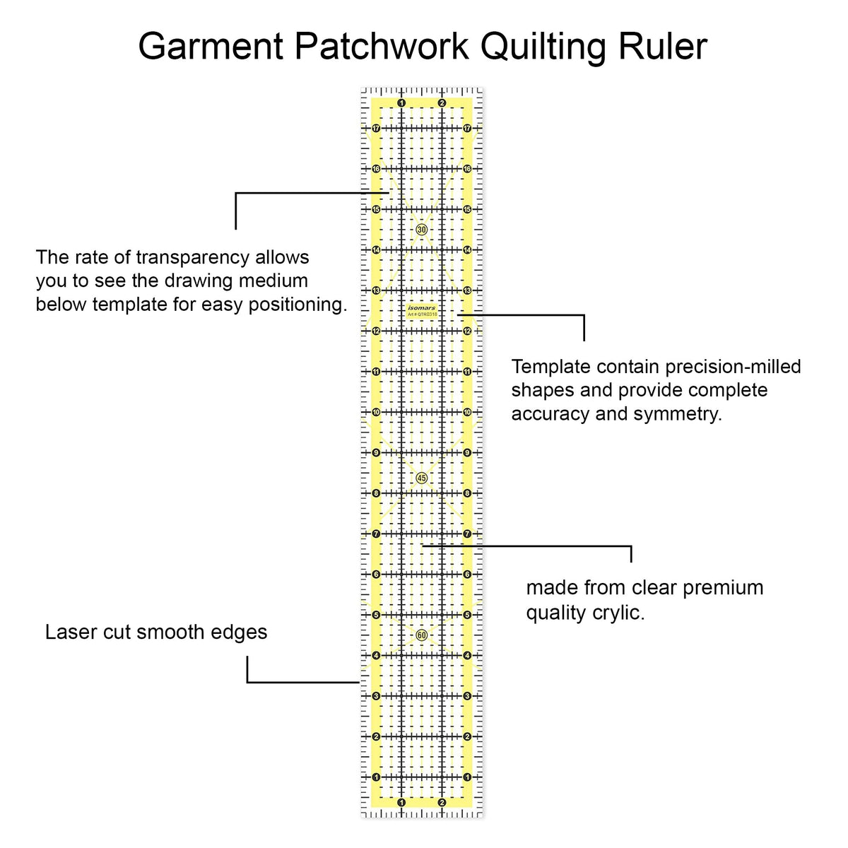 Isomars 3 x 18 Inch Acrylic Quilting Ruler for Sewing & Patchwork - Isomars