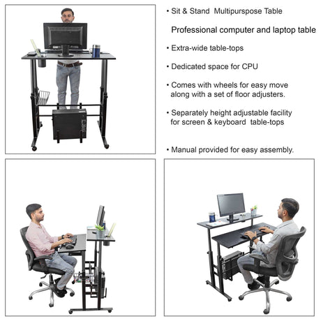 Isomars 36"/92Cm Wide Made In India Desktop & Laptop Adjustable Table & Computer Workstation - Useful For Using Gadgets Like Desktop, Laptop, Tab/Ipad, Mobile Phone Etc (Black) - Engineered Wood - Isomars