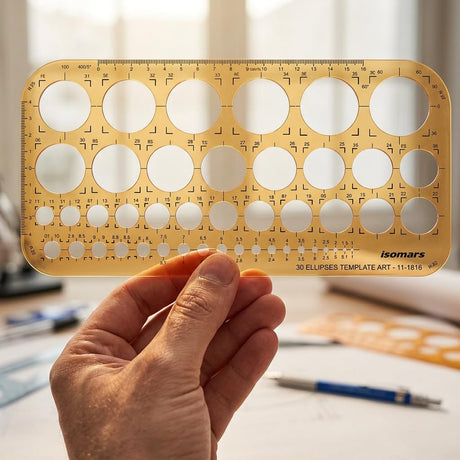 Isomars 45 Circles Drawing Template Stencil | Metric Circle Drafting Template with Built-in Scale | Transparent Plastic Geometry Drawing Tool for Architects, Engineers, Designers, Artists & Students - Isomars
