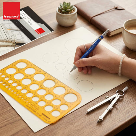 Isomars 45 Circles Drawing Template Stencil | Metric Circle Drafting Template with Built-in Scale | Transparent Plastic Geometry Drawing Tool for Architects, Engineers, Designers, Artists & Students - Isomars