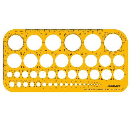 Isomars 45 Circles Drawing Template Stencil | Metric Circle Drafting Template with Built-in Scale | Transparent Plastic Geometry Drawing Tool for Architects, Engineers, Designers, Artists & Students - Isomars