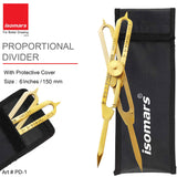 Isomars 6" Brass Proportional Divider with Storage Pouch for scaling, measuring, drawing, painting - Isomars