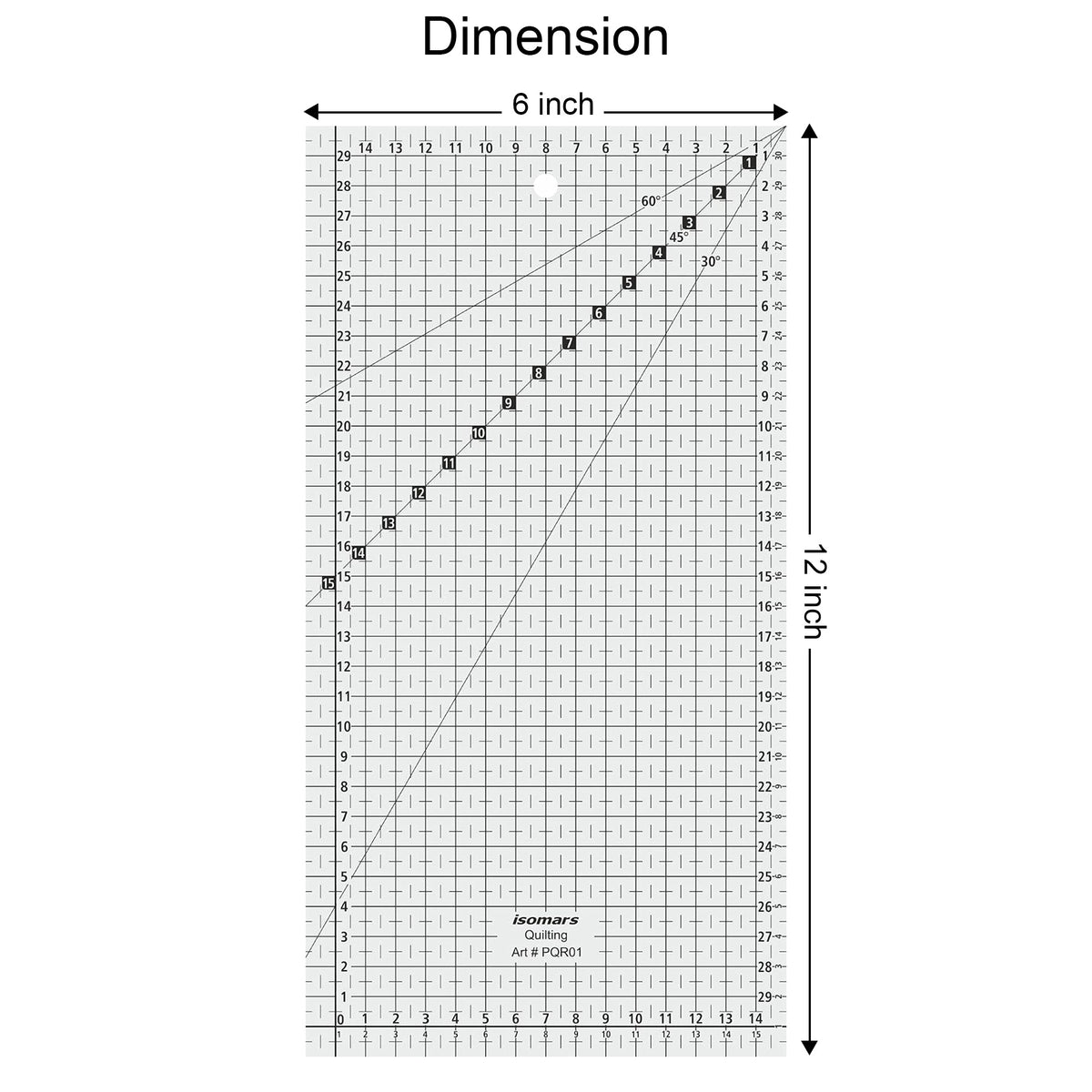 Isomars 6" x 12" Patchwork Quilting Ruler for Sewing & Cutting - Isomars
