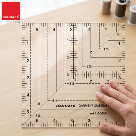 Isomars 6" x 6" Garment Quilting Ruler for Cutting & Patchwork - Isomars