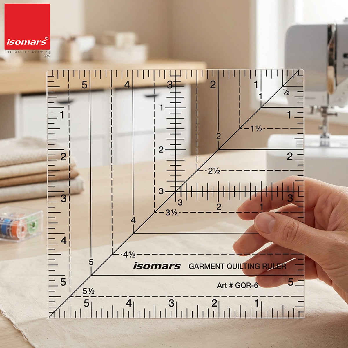 Isomars 6" x 6" Garment Quilting Ruler for Cutting & Patchwork - Isomars
