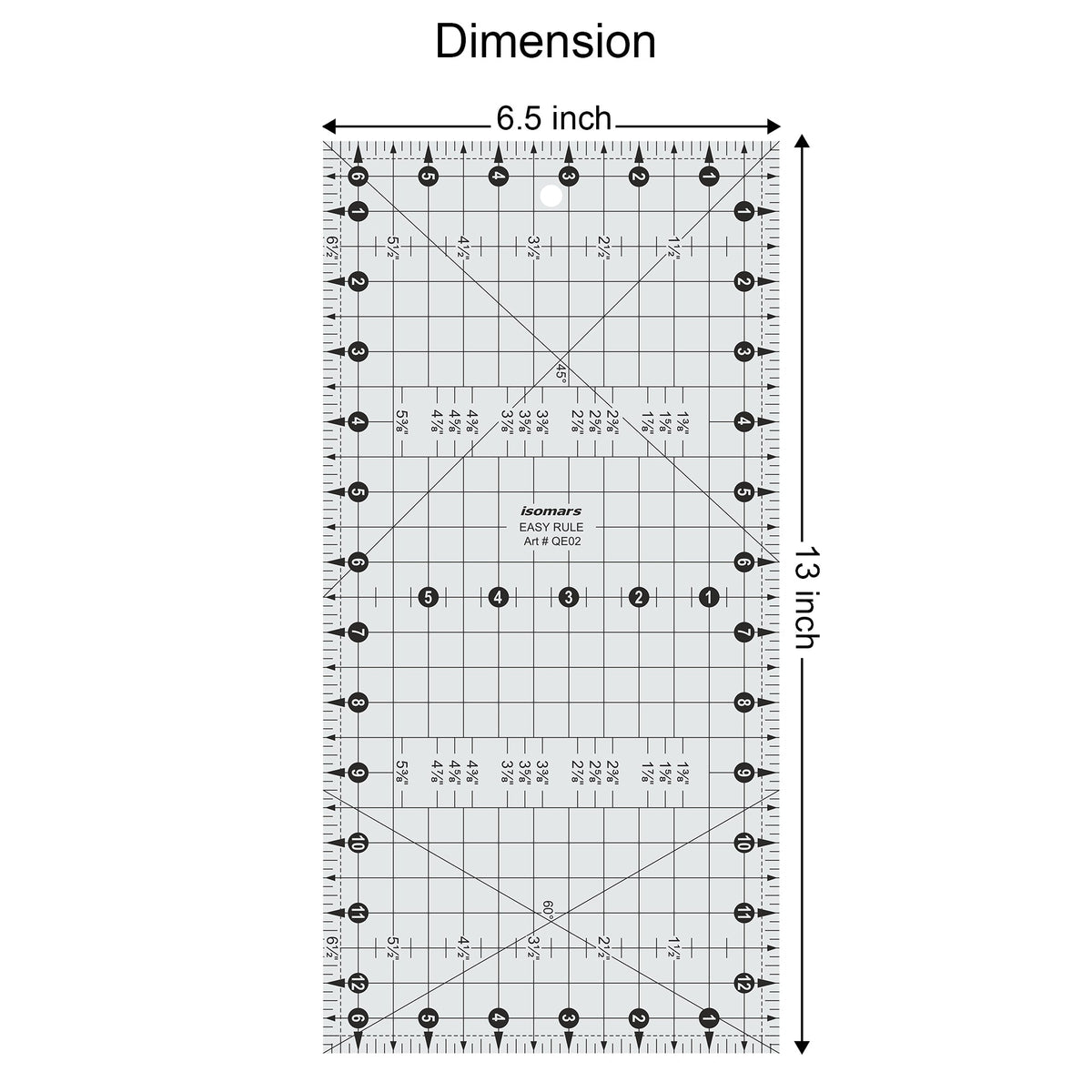 Isomars 6.5" x 13" Easy Ruler for Quilting, Sewing & Cutting - Isomars
