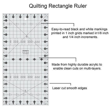 Isomars 6.5" x 13" Easy Ruler for Quilting, Sewing & Cutting - Isomars