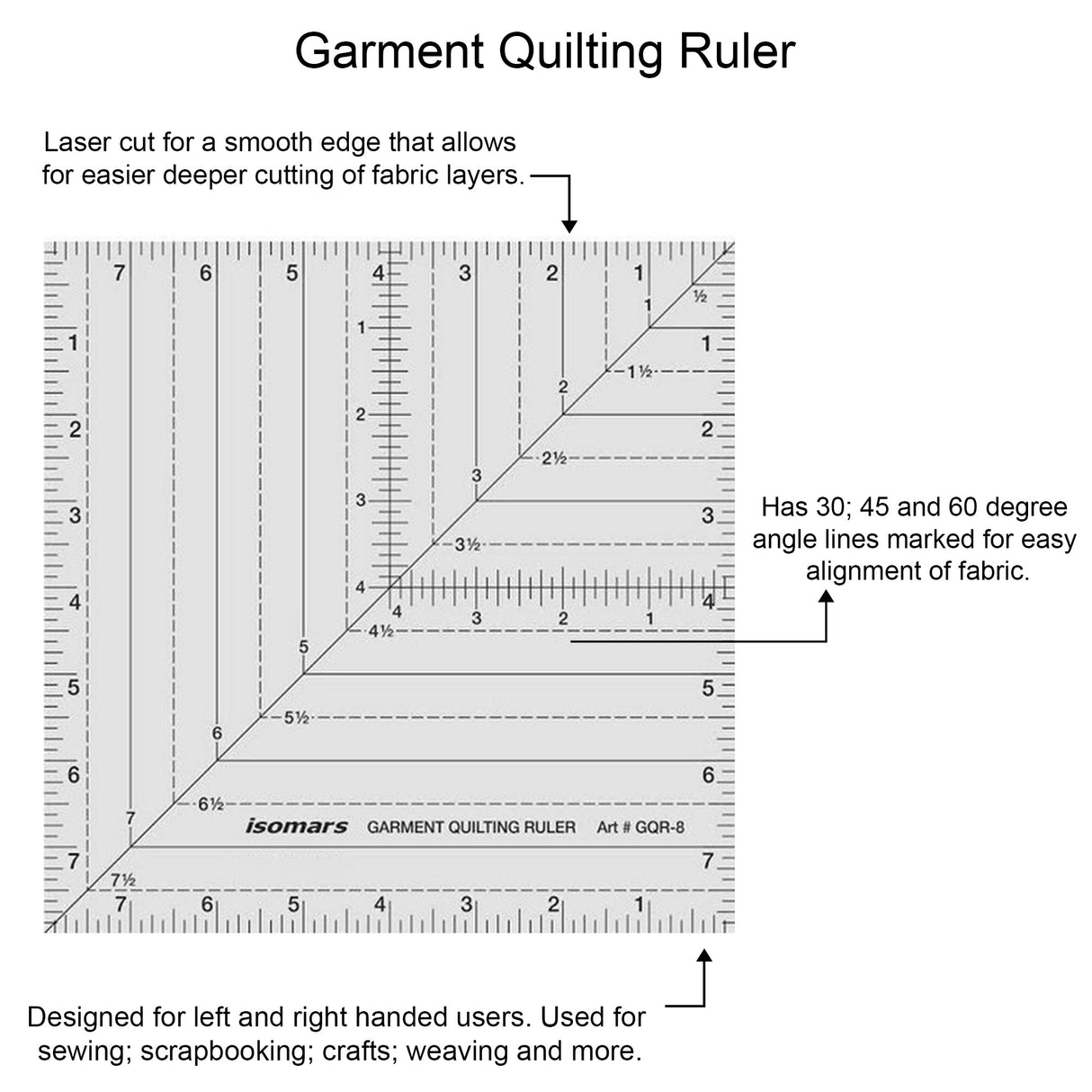 Isomars 8" x 8" Garment Quilting Ruler for Sewing & Cutting - Isomars