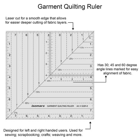 Isomars 8" x 8" Garment Quilting Ruler for Sewing & Cutting - Isomars