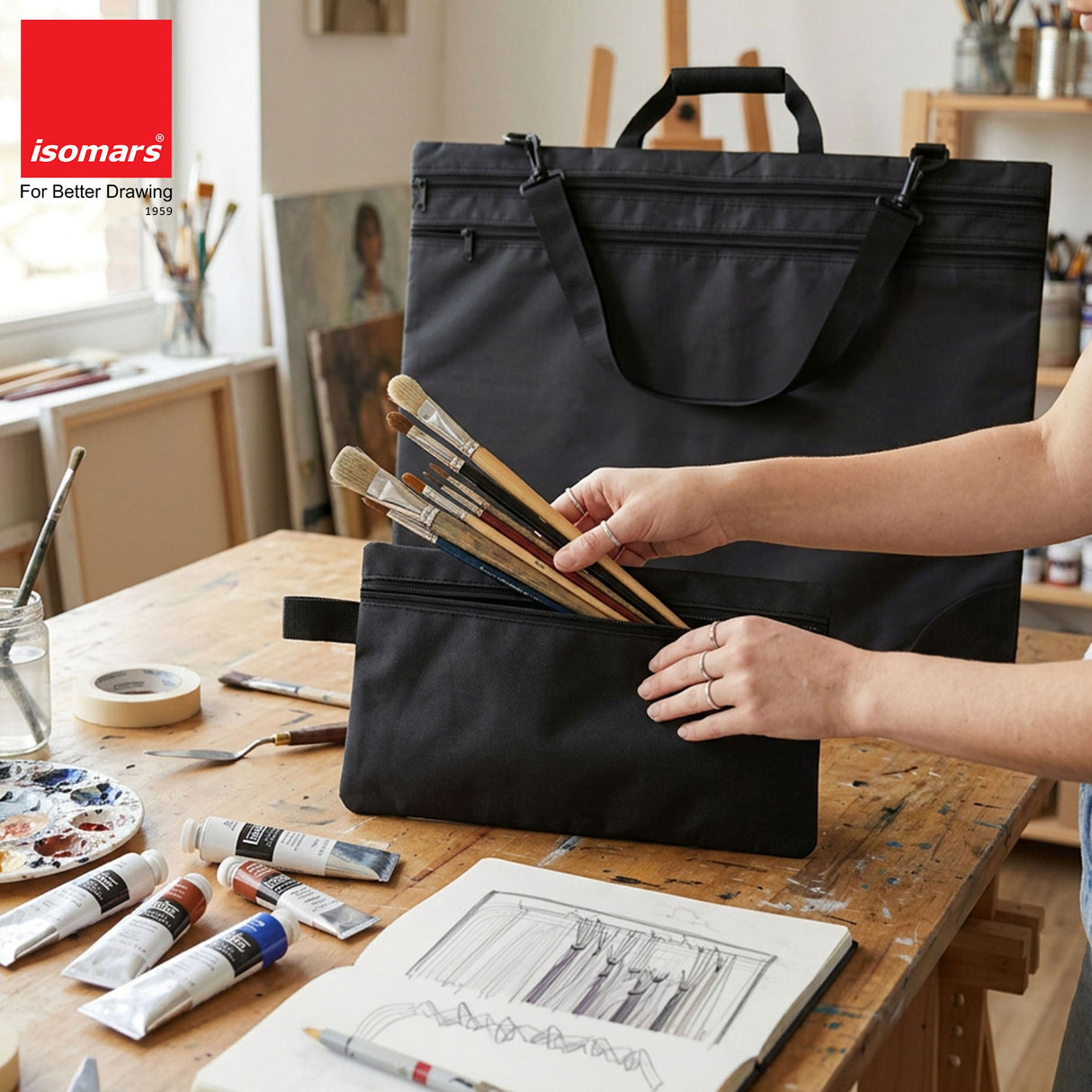 Isomars A2 Art Carry Bag with Tool Pouch | Drawing Portfolio Bag - Isomars