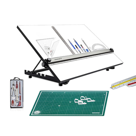 Isomars A2 Drawing Board Table Model Kit (Set of 10 Items) - Comes with 18.5" x 25" Drawing & Drafting Board Ideal for Architects, Engineers, Designers & Artists Students and Professionals - Isomars