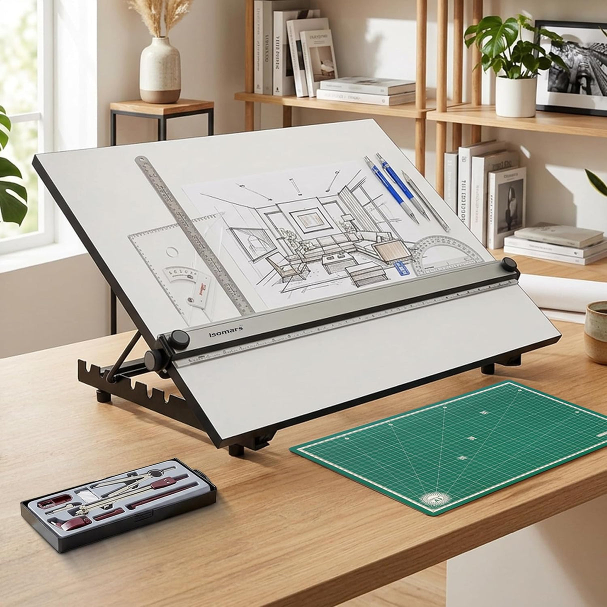 Isomars A2 Drawing Board Table Model Kit (Set of 10 Items) - Comes with 18.5" x 25" Drawing & Drafting Board Ideal for Architects, Engineers, Designers & Artists Students and Professionals - Isomars