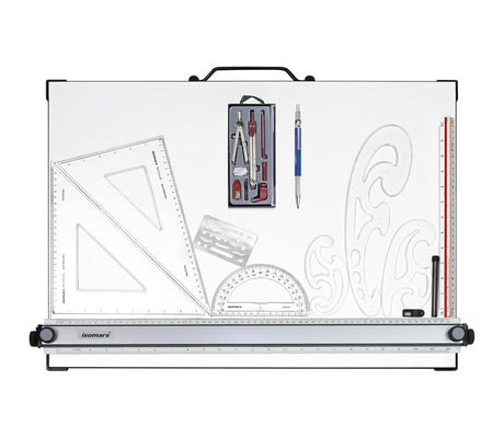 Isomars A2 Drawing & Drafting Kit | 18.5" x 25.5" Drafting Board with Compass Set, Set Squares, Pencil, Triangular Scale & Protractor | Technical Drawing Kit for Architects, Engineers, Students & Professionals - Isomars