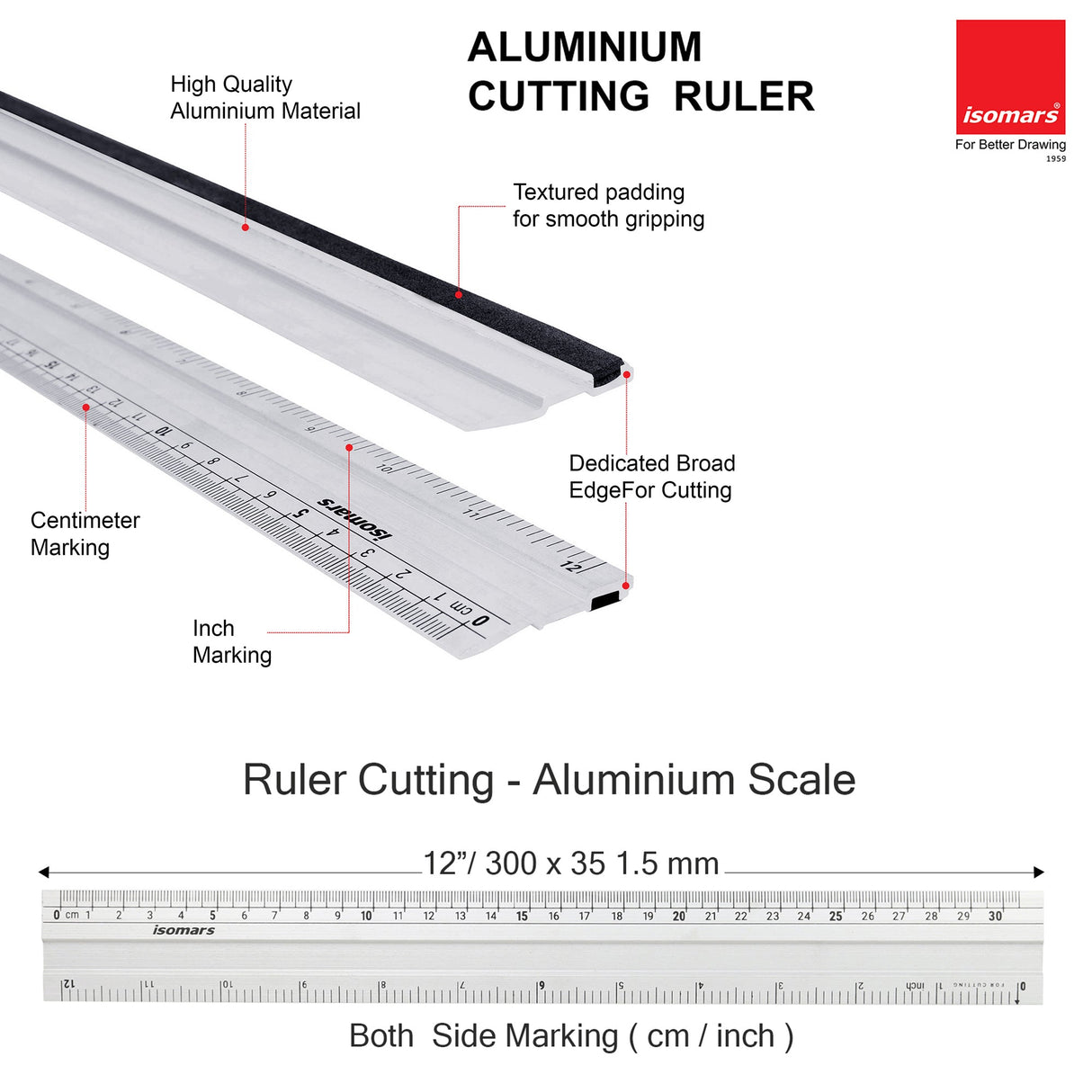 Isomars A3 Self-Healing Cutting Mat with 12 Inch Aluminium Scale & Jumbo Paper Cutter | Precision Cutting Kit for Paper Craft, Artwork, Office, School & DIY Projects - Isomars
