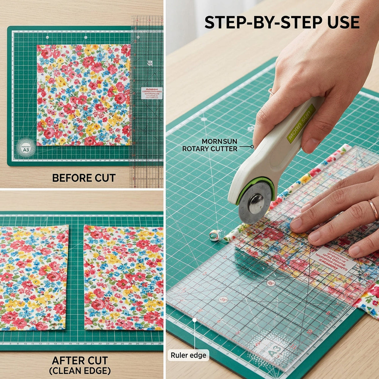 Isomars A3 Self-Healing Cutting Mat with 12 Inch Quilting Ruler and Rotary Cutter | Sewing Tools, Fabric Cutter, Patchwork Ruler, Tailoring & Fashion Designing Kit - Isomars