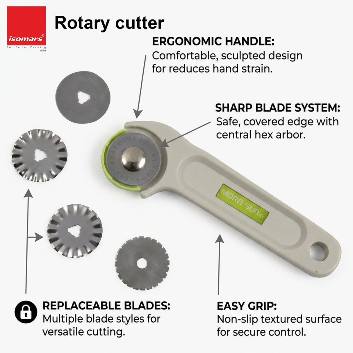 Isomars A3 Self-Healing Cutting Mat with 12 Inch Quilting Ruler and Rotary Cutter | Sewing Tools, Fabric Cutter, Patchwork Ruler, Tailoring & Fashion Designing Kit - Isomars