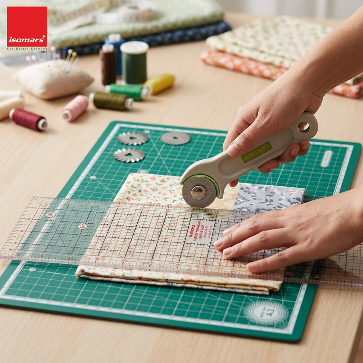 Isomars A3 Self-Healing Cutting Mat with 18 Inch Quilting Ruler & Rotary Cutter Set | Fabric Cutting Kit for Sewing, Tailoring, Quilting, Patchwork, Fashion Designing & Crafts - Isomars