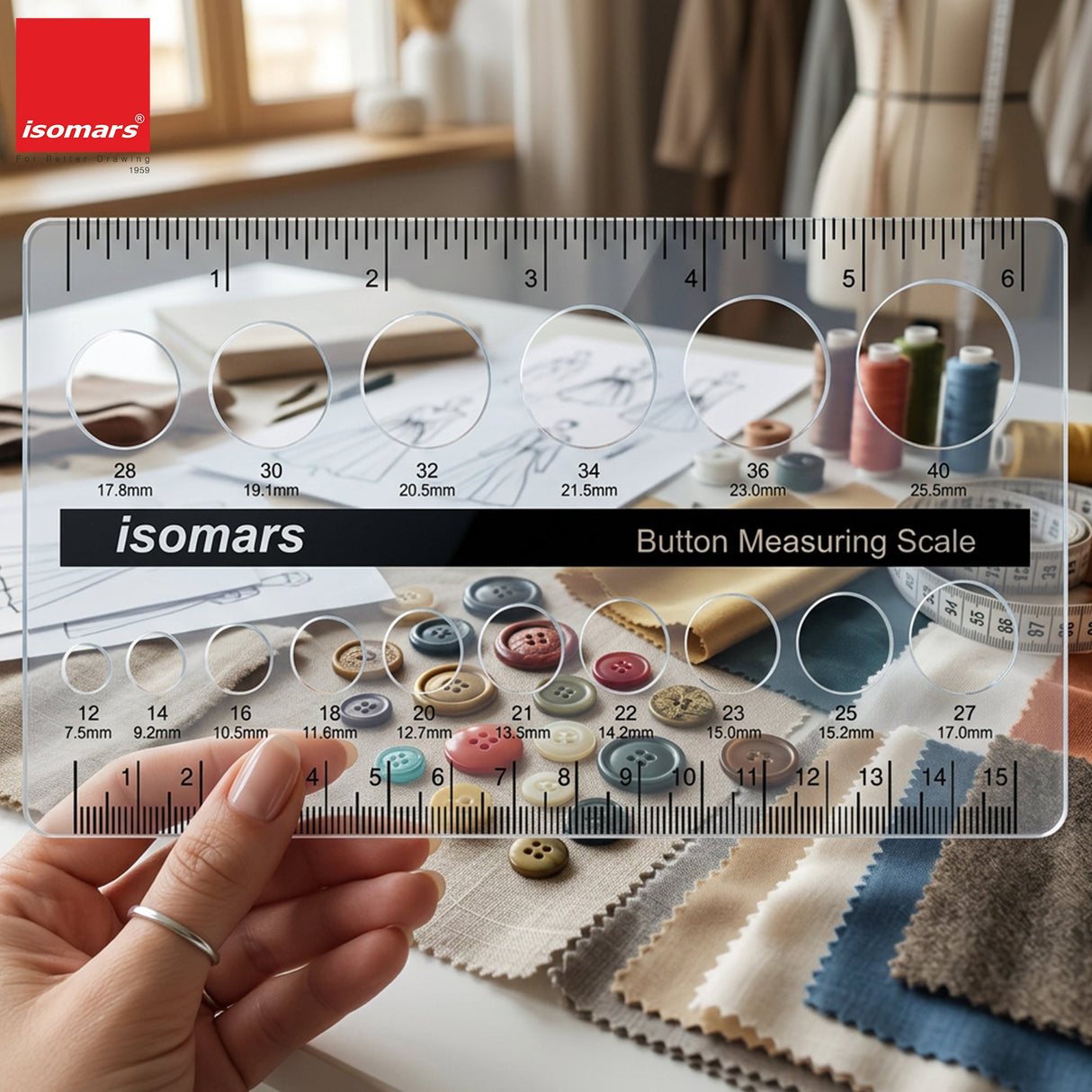 Isomars Acrylic Button Measuring Scale for Tailoring & Fashion Design - Isomars