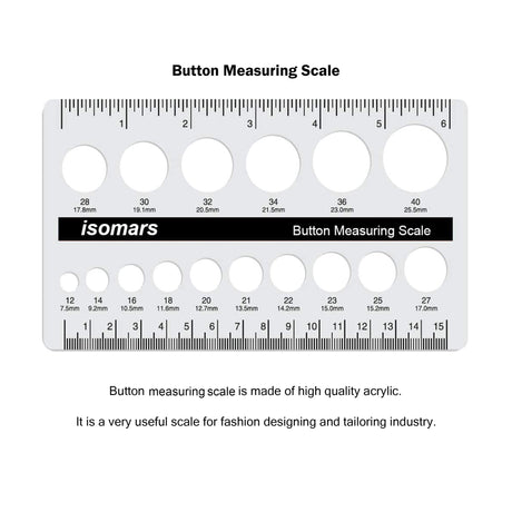 Isomars Acrylic Button Measuring Scale for Tailoring & Fashion Design - Isomars