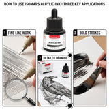 Isomars Acrylic Ink 35ml Deep Black Waterproof Ink with Dropper - Isomars
