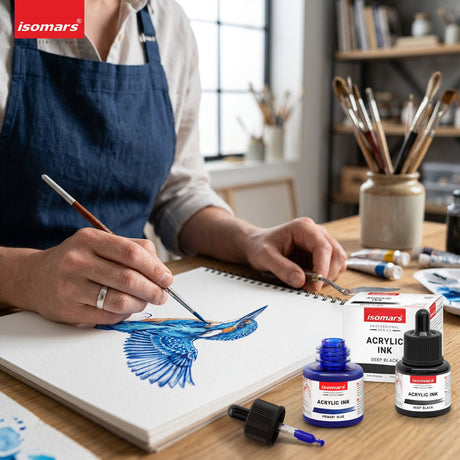 Isomars Acrylic Ink Black & Blue Combo, 35ml Each with Dropper - Isomars