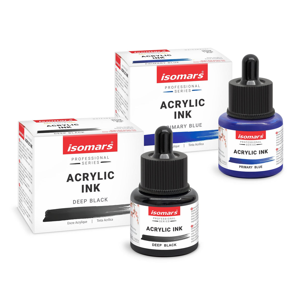 Isomars Acrylic Ink Black & Blue Combo, 35ml Each with Dropper - Isomars