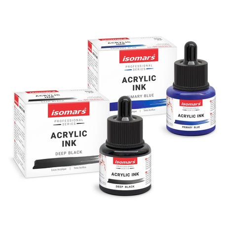Isomars Acrylic Ink Black & Blue Combo, 35ml Each with Dropper - Isomars
