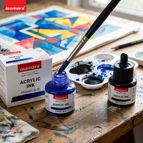 Isomars Acrylic Ink Black & Blue Combo, 35ml Each with Dropper - Isomars