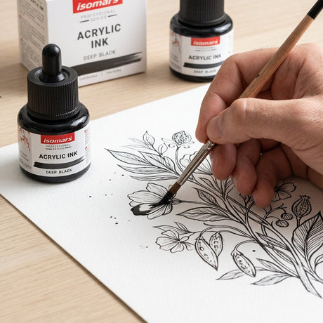 Isomars Acrylic Ink Black Set of 2, 35ml Each with Dropper - Isomars
