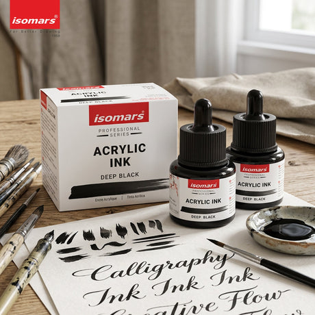 Isomars Acrylic Ink Black Set of 2, 35ml Each with Dropper - Isomars