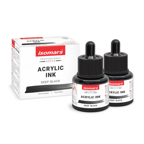 Isomars Acrylic Ink Black Set of 2, 35ml Each with Dropper - Isomars