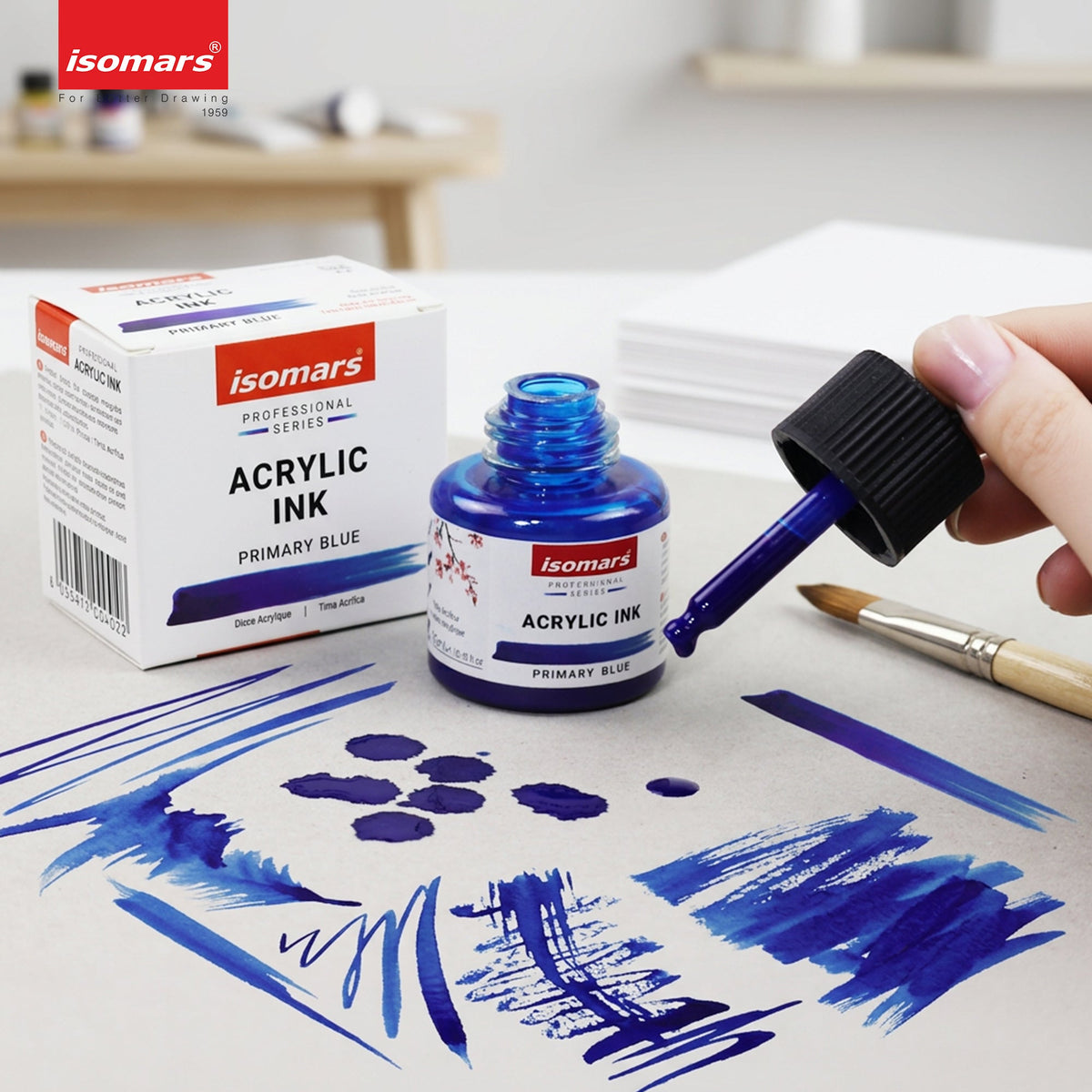 Isomars Acrylic Ink Blue 35ml with Dropper for Art & Drawing - Isomars