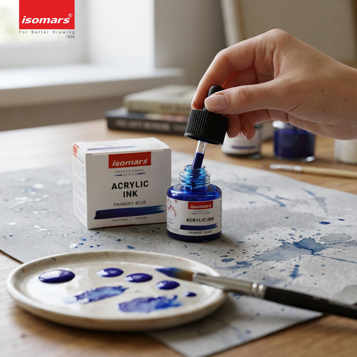 Isomars Acrylic Ink Blue 35ml with Dropper for Art & Drawing - Isomars