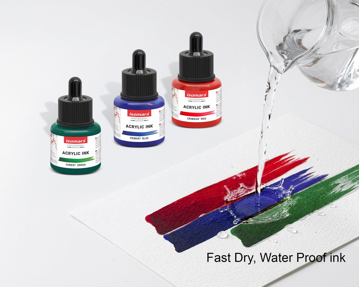 Isomars Acrylic Ink Set of 3: Crimson Red, Forest Green, Primary Blue - Isomars