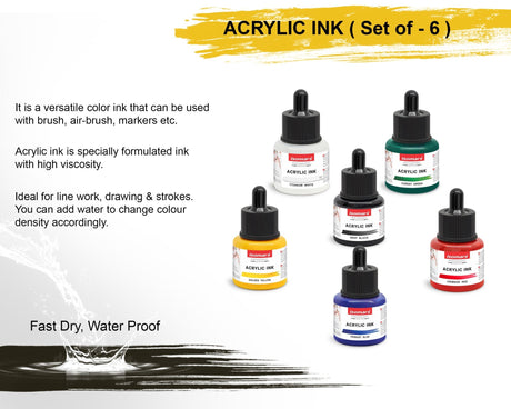 Isomars Acrylic Ink Set of 6 Colors, 35 ml Each, Waterproof Fast Dry - Isomars