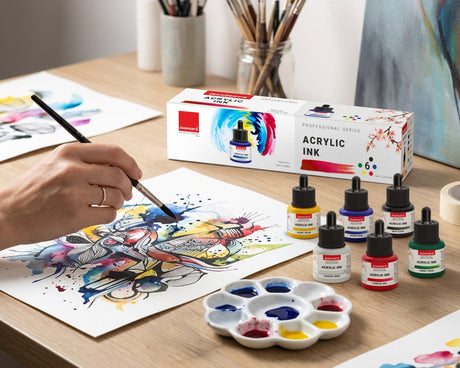 Isomars Acrylic Ink Set of 6 Colors, 35 ml Each, Waterproof Fast Dry - Isomars