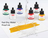 Isomars Acrylic Ink Set of 6 Colors, 35 ml Each, Waterproof Fast Dry - Isomars