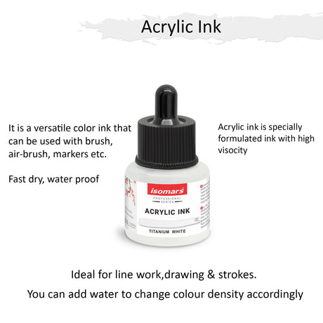 Isomars Acrylic Ink White 35ml with Dropper for Art & Drawing - Isomars