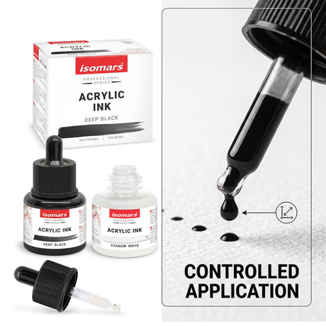 Isomars Acrylic Ink White & Black Combo 35ml Each with Dropper - Isomars