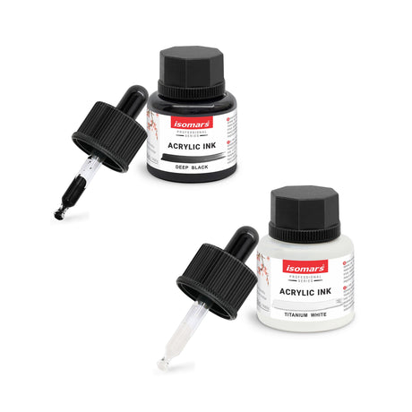 Isomars Acrylic Ink White & Black Combo 35ml Each with Dropper - Isomars