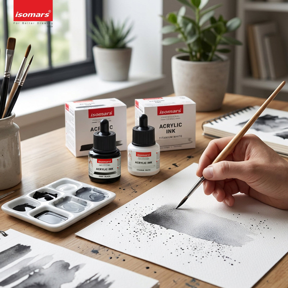 Isomars Acrylic Ink White & Black Combo 35ml Each with Dropper - Isomars