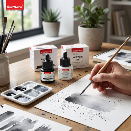 Isomars Acrylic Ink White & Black Combo 35ml Each with Dropper - Isomars