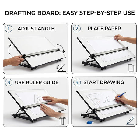 Isomars Adjustable Angle Drawing Drafting Board Combo With 2MM Pencil & Adjustable Set Square - A2 Size - 18.5" x 25" | Ideal for Architects, Engineers, Designers & Artists Students and Professionals - Isomars