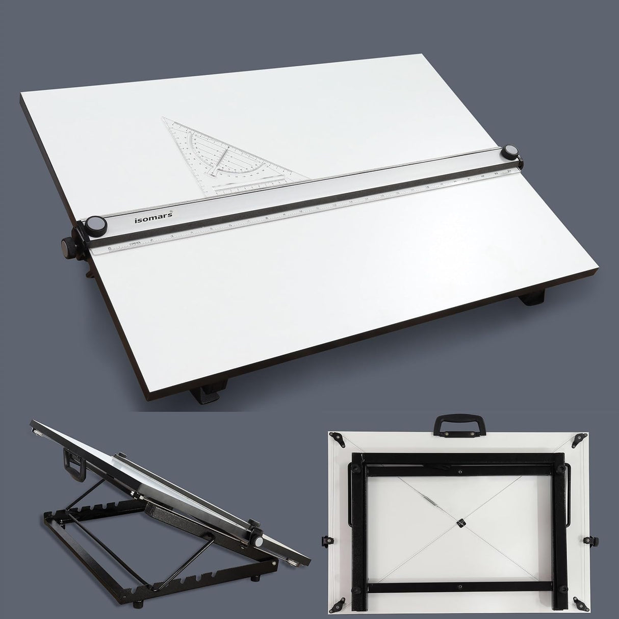 Isomars Adjustable Angle Drawing Drafting Board Combo With 2MM Pencil & Adjustable Set Square - A2 Size - 18.5" x 25" | Ideal for Architects, Engineers, Designers & Artists Students and Professionals - Isomars