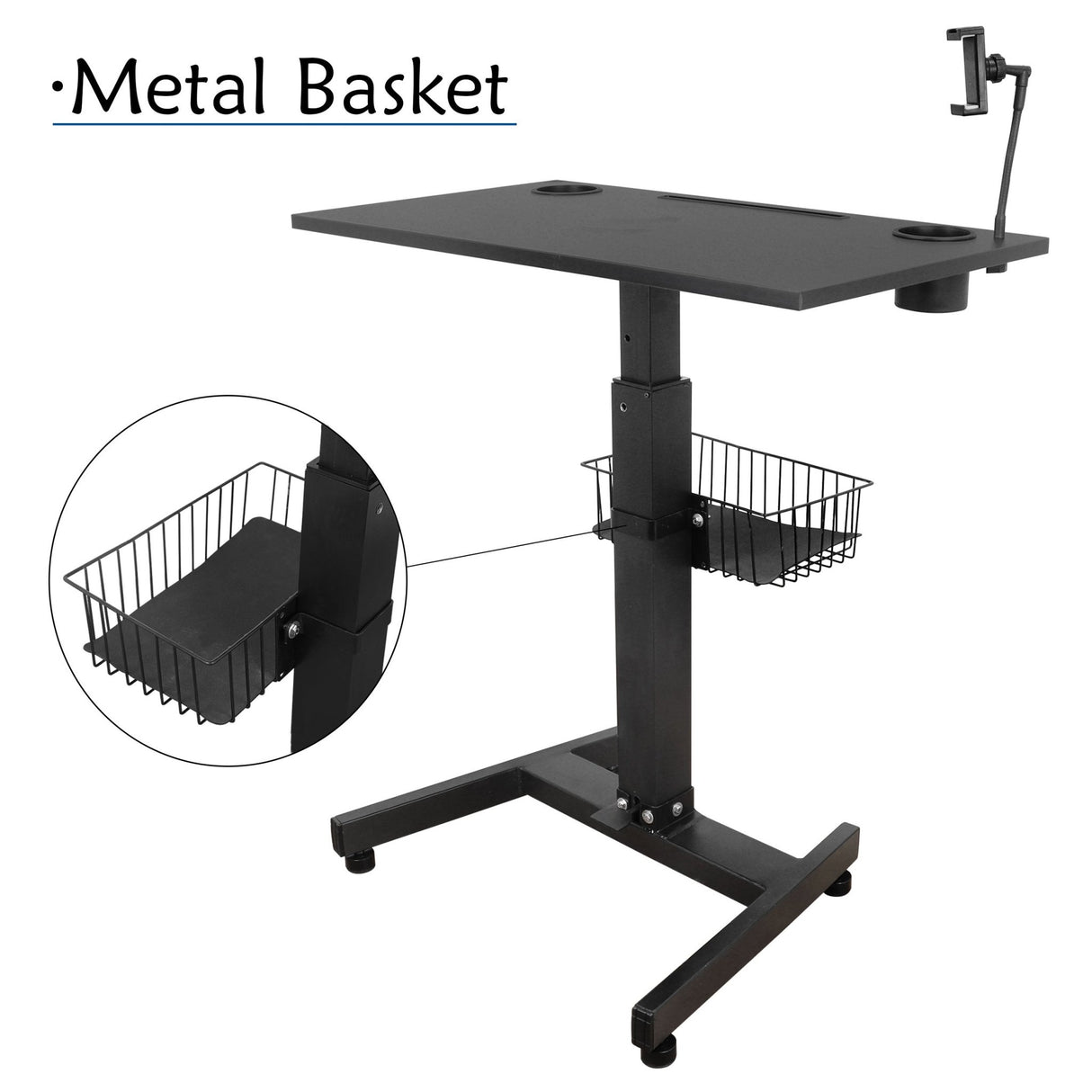 Isomars Airlift Made in India Multipurpose Height Adjustable 'SIT & Stand Laptop Table' with Foot Lever for Breakfast, Online Classes, Other Activities with Large Table Top (Black) - Isomars