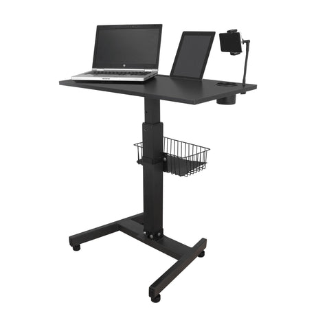 Isomars Airlift Made in India Multipurpose Height Adjustable 'SIT & Stand Laptop Table' with Foot Lever for Breakfast, Online Classes, Other Activities with Large Table Top (Black) - Isomars